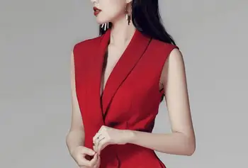 Ponios Netinkamų Projekto Raudona Šalis Suknelė 2019 M. Vasarą Elegantiškas Moteris, Kietas Rankovių Darbo Bakas Švarkas Suknelė Mergaitėms