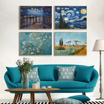 Garsaus Šiaurės stiliaus Van Gogh Žvaigždėtą Naktį Sunfloweer Drobės Plakatas Sienos Menas Spausdinti skirtą kambarį namuose dekoro sienos menas