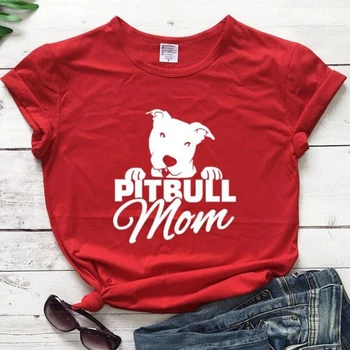 Pitbull Mama Mergaitės Tshirts Patinka Šunys Mergina T-shirt Vasaros Mados Ponios Tee Marškinėliai trumpomis Rankovėmis Raidžių Spausdinti Viršūnes Lašas Laivybos