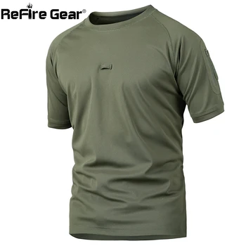 ReFire Pavarų Taktinis karo Trumpas Rankovės Marškinėliai Vyrams Quick Dry Veiklos Armijos T-Shirt Kvėpuojantis O Kaklo Trišakiai Plius Dydis S-5XL