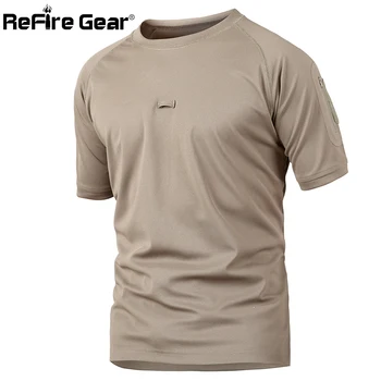 ReFire Pavarų Taktinis karo Trumpas Rankovės Marškinėliai Vyrams Quick Dry Veiklos Armijos T-Shirt Kvėpuojantis O Kaklo Trišakiai Plius Dydis S-5XL