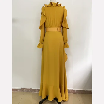 AUKŠTOS KOKYBĖS 2020 Dizaineris kilimo ir tūpimo Tako Maxi Suknelė Moterų ilgomis Rankovėmis Peties Tuščiaviduriai Iš Pynimas Suderinta Ilga Suknelė