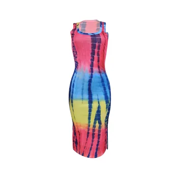Cutubly Bodycon Midi Suknelė Kaklaraištis Dažų Spausdinti Klubas Suknelė Moterims Seksualus 2020 Rankovių Pusėje Padalinta Vakarėlis Paplūdimio Suknelės