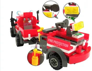 143Pcs Miesto Priešgaisrinės Sunkvežimiai Automobilių modelių Kūrimo Blokų Rinkinius Brinquedos Playmobil Brinquedos Plytų Švietimo Žaislai Vaikams