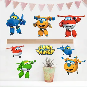 3D animaciją Super Sparnus Jett lėktuvo PVC Lipdukai, Lipnios Sienos Lipdukai Freskos Namų Dekoro vaikams berniukas, miegamojo, vaikų darželio gimtadienio dovana