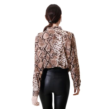 1pc 2020 moteriškos Palaidinės Atsitiktinis Marškiniai, Elegantiškas OLIS V Kaklo Gyvatės Odos Spausdinti Drabužius ilgomis Rankovėmis Megztinis Palaidinės Viršų Womens