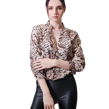 1pc 2020 moteriškos Palaidinės Atsitiktinis Marškiniai, Elegantiškas OLIS V Kaklo Gyvatės Odos Spausdinti Drabužius ilgomis Rankovėmis Megztinis Palaidinės Viršų Womens