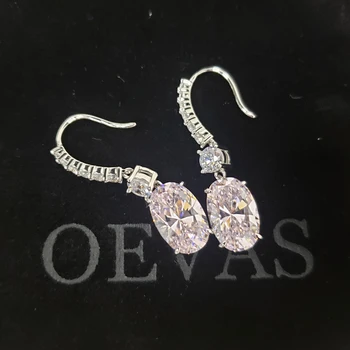 OEVAS 925 Sterlingas Sidabro Putojantis 8*12 Ovalo Topazas yra didelių Anglies Diamond Drop Auskarai Moterims Vestuves Fine Jewelry