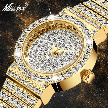 MISSFOX Mažų Moteriškų Laikrodžių FP Unikalių Produktų, Prabangos Prekės Diamond Žiūrėti Moterų Vandeniui Analoginis 18K Gold Classic Šalta Out Žiūrėti