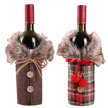 2vnt Kalėdų Džemperis Vyno Butelio Dangtelį, Naujausias Apykaklės ir Mygtuką Kailis Dizaino Vyno Butelis Megztinis Vyno Butelis Suknelė Rinkiniai Kalėdos P