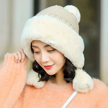 Žiemos Moterų Bombonešis Skrybėlę su Pompom plaukai surišti į uodegą Dirbtiniais Fox Fur Earflap Skrybėlės Šiltas, Minkštas rusijos Ushanka Tirštėti Trapper Sniego Slidinėjimo Kepurė