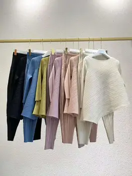 2020 m. rudens žiemos Miyake plisuotos korėjos plius dydžio 2 dalių rinkinys moterims nereguliarus viršūnes haremo kelnės komplektus estetinės drabužiai