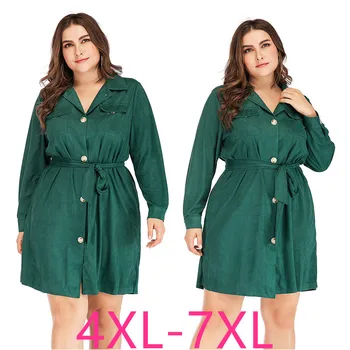 Naujas ponios rudens žiemos plius dydis suknelė moterims didelių palaidų atsitiktinis ilgomis rankovėmis V-kaklo, trumpos suknelės, žalia 4XL 5XL 6XL 7XL