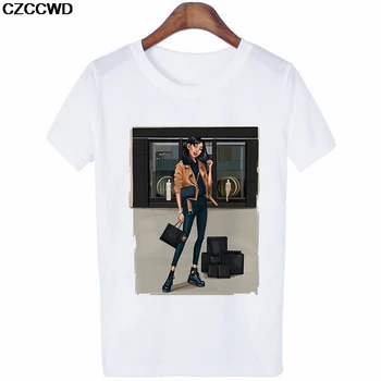 CZCCWD Poleras Mujer De Moda 2019 Balti Marškinėliai Harajuku Mados Princesė Marškinėlius Laisvalaikio Streetwear Hipster Estetinės T-shirt