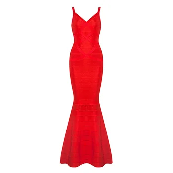 Didmeninės nauja ilga suknelė Raudona ir juoda V-kaklo diržas Įtemptas seksualus Įžymybė temperamentas Kokteilis tvarstis suknelė (H1116)