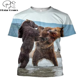 2020 Mados Vyrų hoodies 3D Atspausdintas lokių MEDŽIOKLĖ t-shirt tees šortai rankovėmis Unisex Drabužiai big black bear Lankas streetwear-2