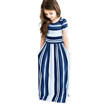 2019 Merginos Ilga Suknelė Vasarai Baby Girl Šalies Bohemijos Maxi Dryžuota Suknelė Vaikų Atsitiktinis Paplūdimio Drabužiai Suknelė 2-10 metų amžiaus Vaikas Drabužiai