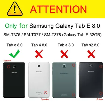 Case Cover for Samsung Galaxy Tab E 8.0 SM-T377 Atveju, 360 Laipsnių Besisukantis PU Odos Atvejais Tab E 8.0 colių T375 T378 Tablet Stiklo