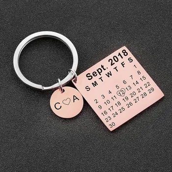 Asmeninį Užsakymą Kalendorius Keychain Išgraviruotas Vardas, pavardė Data Žymeklį paketų prižiūrėtojų raktinę Moterims, Vyrams Key Chain Papuošalai Automobilių Accesories Gimimo Dovana