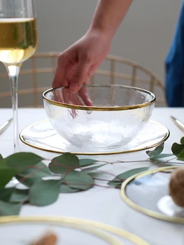 Ins populiarus stiklo aukso slim egde stalo skaidrios plokštės ir dubenėlį vakarienei ryžių patiekalas beaf