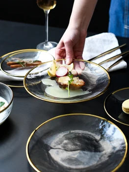 Ins populiarus stiklo aukso slim egde stalo skaidrios plokštės ir dubenėlį vakarienei ryžių patiekalas beaf
