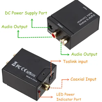 3.5 mm Optinio Skaitmeninio Stereo Audio SPDIF Toslink Bendraašius Signalo Į Analoginį Keitiklis DAC Jack, 2 x RCA Stiprintuvo Dekoderis Adapteris