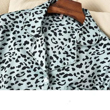 Lisacmvpnel Leopardas Spausdinti Moterų Pajama Nustatyti Ledo Šilko Minkšta Ilgomis Rankovėmis Kostiumas Pižamos