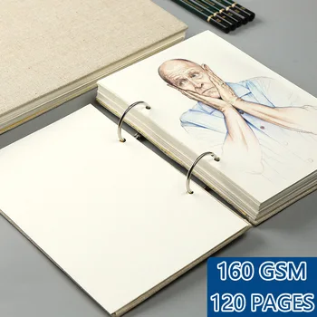 Spiralės Sketchbook Super Storas Sąsiuvinis Retro Lino Hardcover 120 Puslapių 160 GSM Profesionalūs Dažymo Keičiamų Pildymas