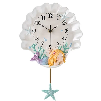 Nemokamas Pristatymas Undinė Sieninis Laikrodis Jūros Pasaulis Švytuoklinis Laikrodis Pasakų Lady vaiko Kambario Ornamentu Dervos 24 Kvarco Išjungti Vieno Veido 1200