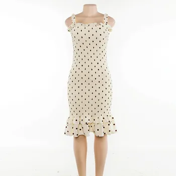 2020 Elegantiškas Banga Taško Suknelė Moterims Atsitiktinis Retro Pynimas Slim Suknelė Vasaros Aukšto Juosmens Spageti Dirželis Suknelė Korėjos Ponios Drabužiai