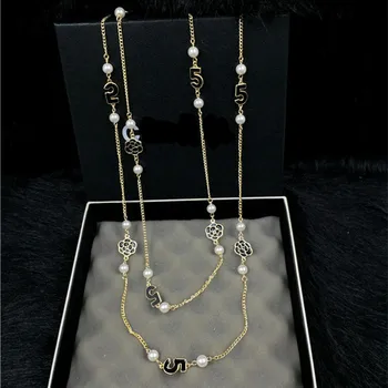 XL23 CC papuošalai, prabangūs žinomų prekės ženklų ilgio perlų colares collier neckless gėlių Camellia karoliai collares mujer perle už wom