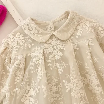 Merginos nėrinių suknelė 2019 m. rudenį Naujų korėjos mergaitėms ilgomis rankovėmis, per siuvinėjimo princesė suknelė mergaitėms žiemos dress