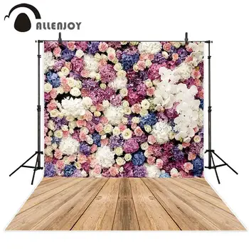 Allenjoy photophone sluoksnių Vestuvių gėlių, medienos grindų spalvinga romantiškos meilės šalis fotografijos backdrops photocall audinys