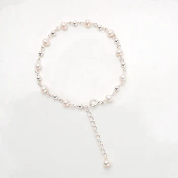 ASHIQI Natūralių Gėlavandenių perlų apyrankė 925 sterlingas sidabro granulių papuošalų moterims