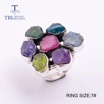 Rankų darbo sumaišykite akmuo Didelis Žiedas 925 sterlingas sidabro fine jewelry rubinas smaragdas, ametistas įvairių rūšių brangakmenių Žiedas moterims