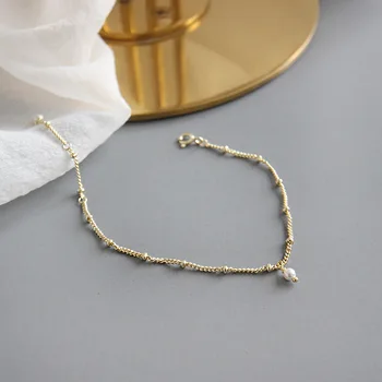 Natūralūs Gėlavandenių Perlų Silm 14K Aukso, 925 Sidabro Apyrankės Moterims, Grandinės grandis Apyrankę Fine Jewelry YBR170