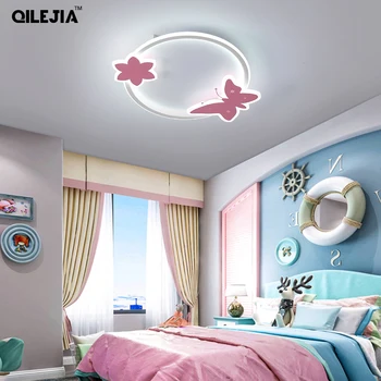 Vaikai lubų šviesos, miegamojo, baltos ir rožinės spalvos Drugelis ir gėlė lubų šviestuvas, šviestuvai, su nuotolinio