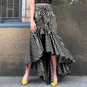 Negabaritinių Moterų Nereguliarus Vestidos ZANZEA 2021 Stilingas Atspausdintas Dryžuotas Pynimas Vasaros Sijonai Sijonai Moterų Faldas Saia
