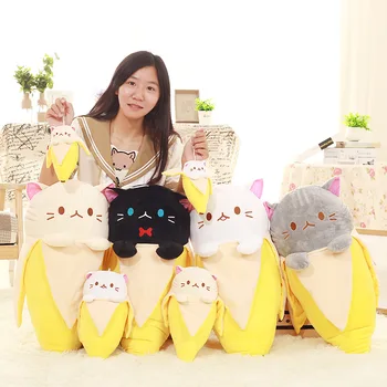 Kūrybos Katė Bananų Pliušinis Iškamšos Žaislas Vaikams, Kūdikių Huggable Bananų Formos Katė Lėlės Vaisių Katytė Pliušinis Žaislas 18-60cm