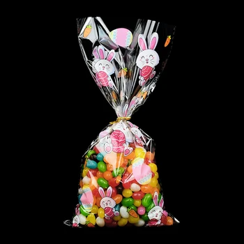50pcs Easter Bunny Rabbit Kiaušiniai Plastiko Saldainių Maišelį Sausainių Pūsti Užkandžių Sausainiai Kepimo Pakuotės Maišelis Velykų Partija Pasisako Dekoras