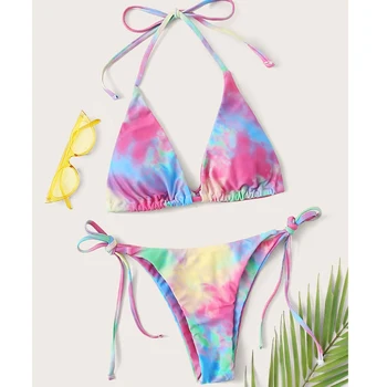 OMKAGI Bikini 2020 Kaklaraištis dažų maudymosi kostiumėlį, Seksualus Push Up Mikro Bikinis Nustatyti Plaukimo Maudymosi Kostiumas, Paplūdimio Brazilijos maudymosi Kostiumėliai Moterims