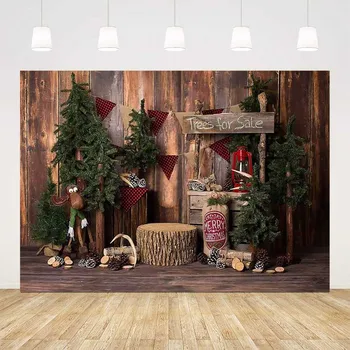Kalėdų retro vintage medinių sienų fotografijos fone Linksmų Kalėdų Pušies Vėliavos Photo booth fone, photocall