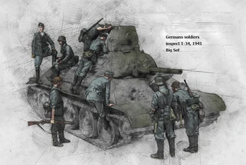 1/35 Mastelis Dervos Duomenys Modelis vokiečių kareiviai patikrinti T-34 8 žmonių GK153 Nesurinkti unpainted